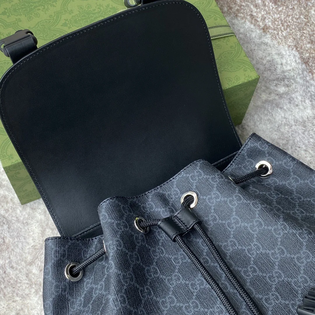 Gucci Black Backpack Black/Grey Soft GG Supreme Blue And Red Web / - Image 10