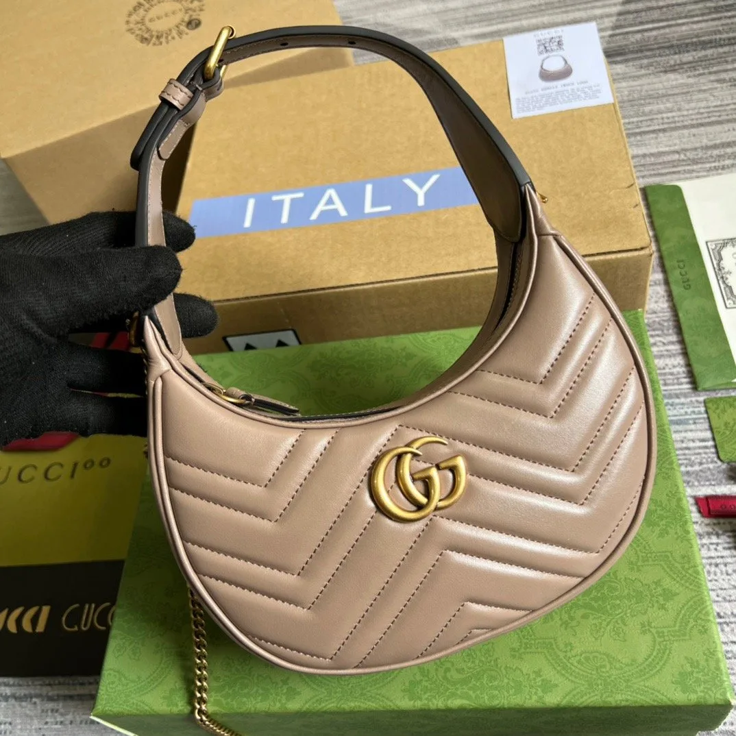Gucci Marmont Half Moon Shaped Mini Bag Beige - Image 4