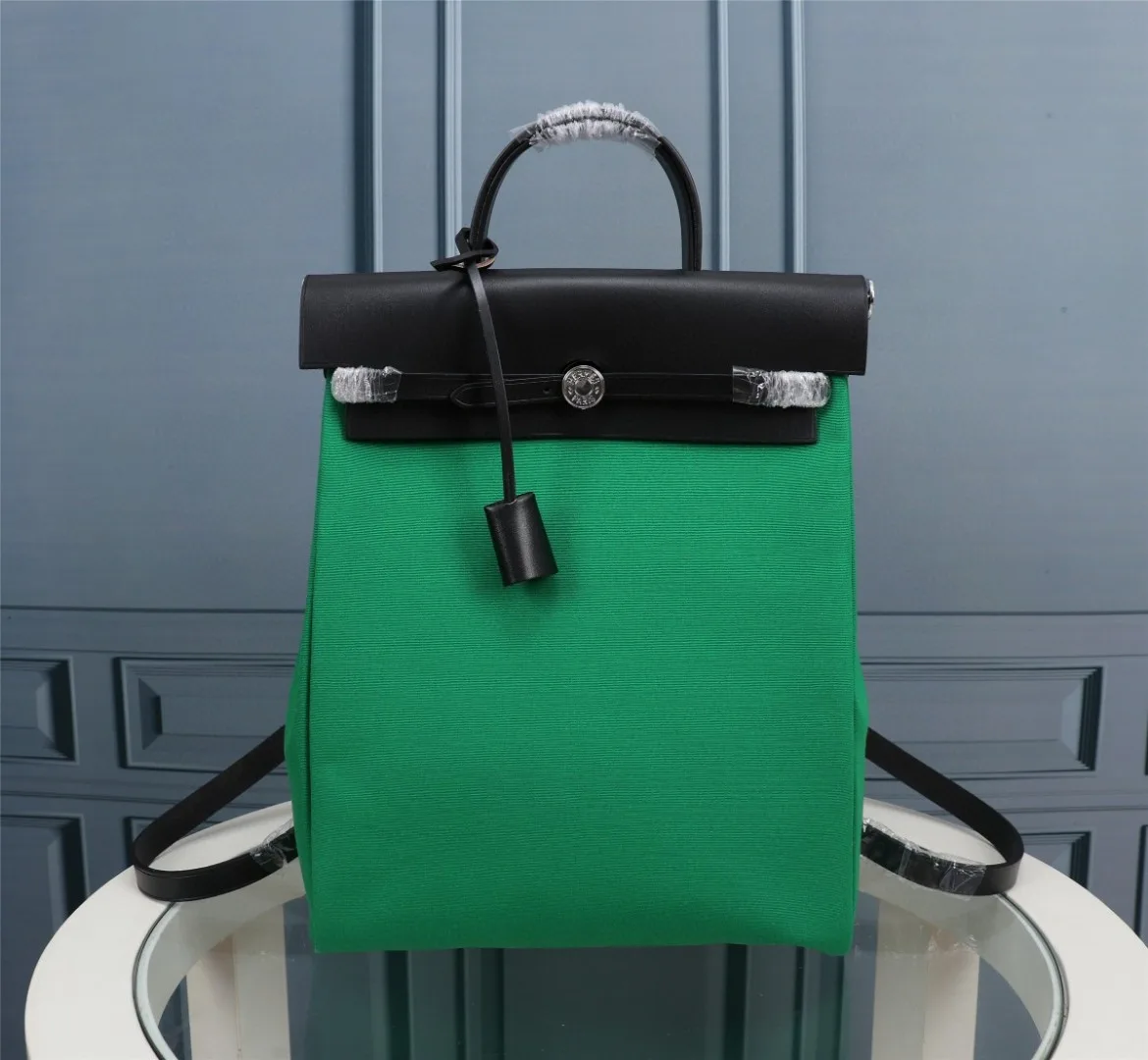 Alternative view of Hermes Buckle Lock Shape Striped Green, Silver Toned Hardware Bag