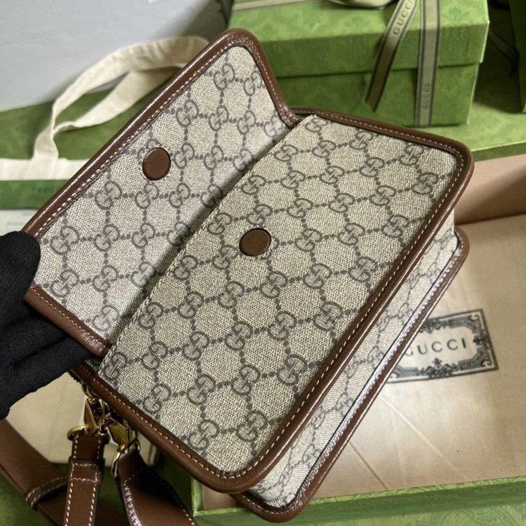 Gucci Messenger Bag With Interlocking G Beige And Ebony GG Supreme Canvas And Brown / GG 92THG - Image 4