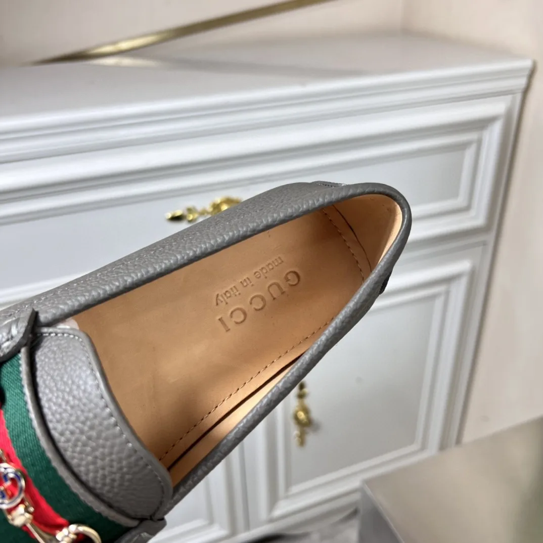 Gucci Men’s Loafers With Web Details Dark Gray - Image 4