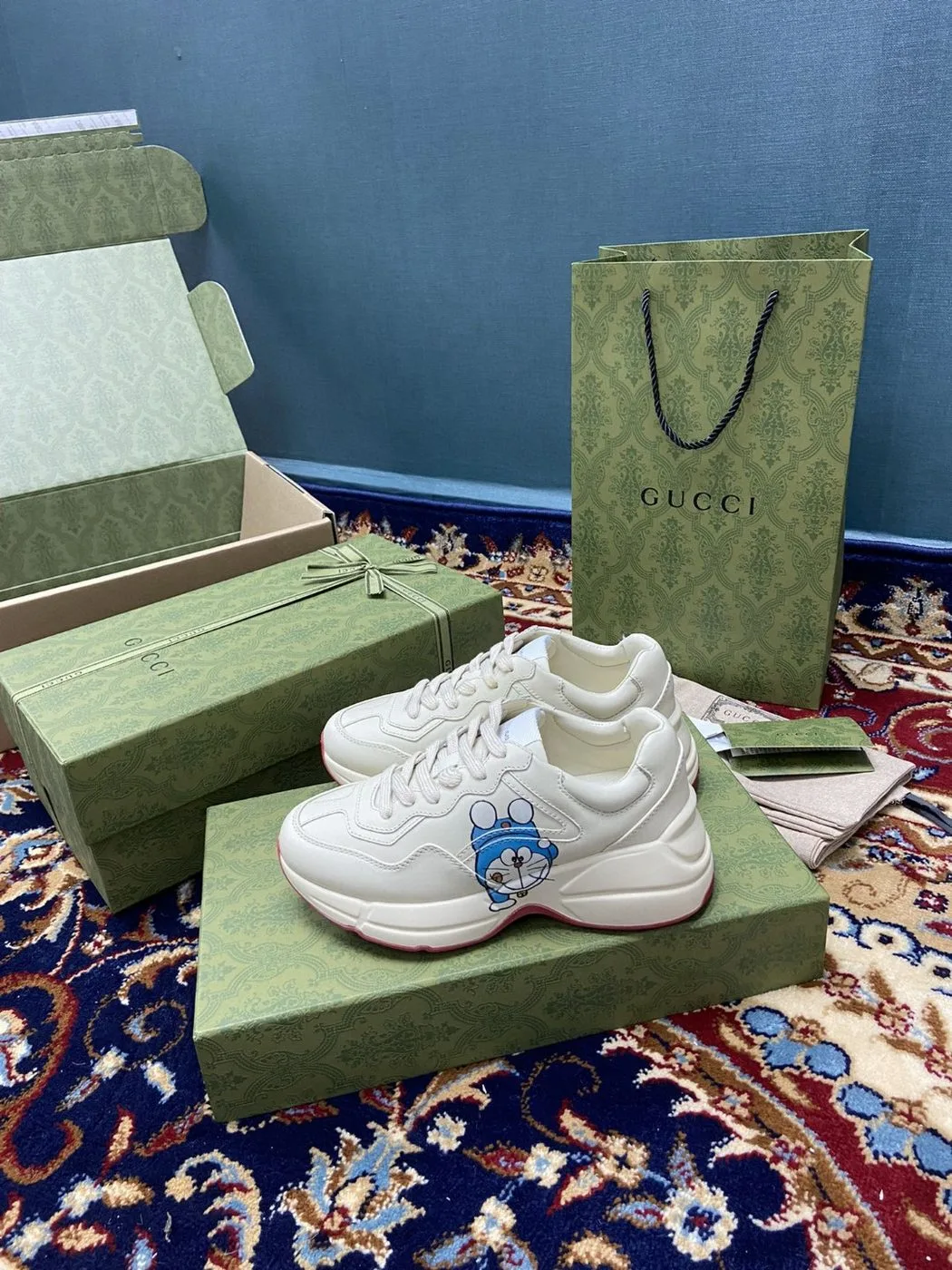 Doraemon x Gucci Women’s Rhyton Sneaker White Ivory - Image 4