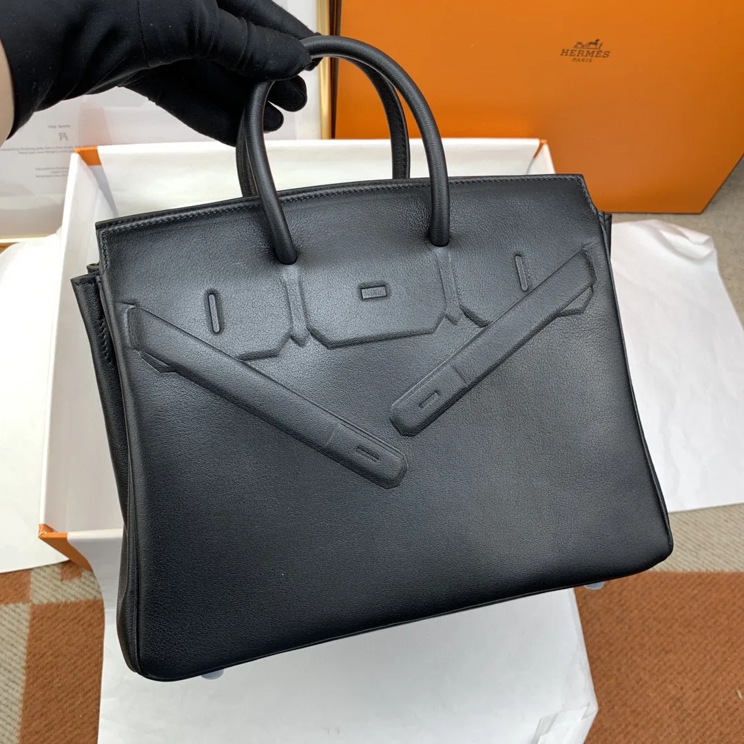 Hermes Birkin Top Handle Bag / Etoupe Shadow Black - Image 3