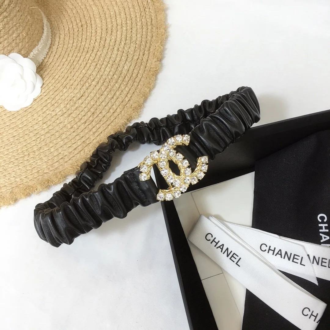 Alternative view of Chanel Belt With Double C Buckle Black With Gold-Toned Metal and Strass Hardware Women