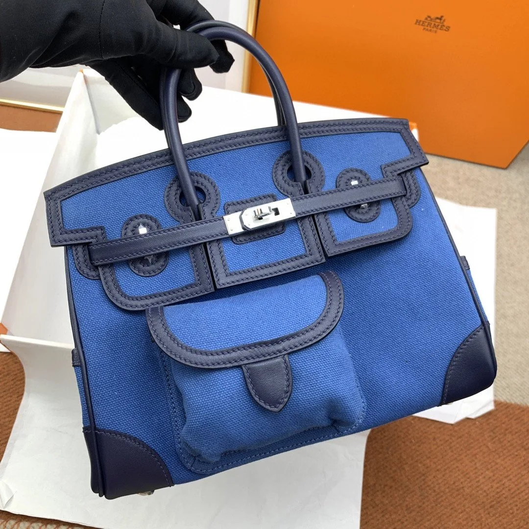 Hermes Birkin Cargo 25 Top Handle Bag / Blue Silver Hardware Bag - Image 3