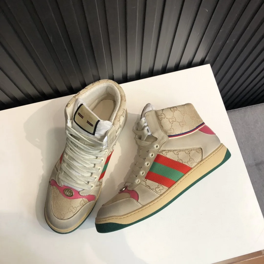 Alternative view of Gucci Men’s Screener GG Distressed High Top Off-White Pink