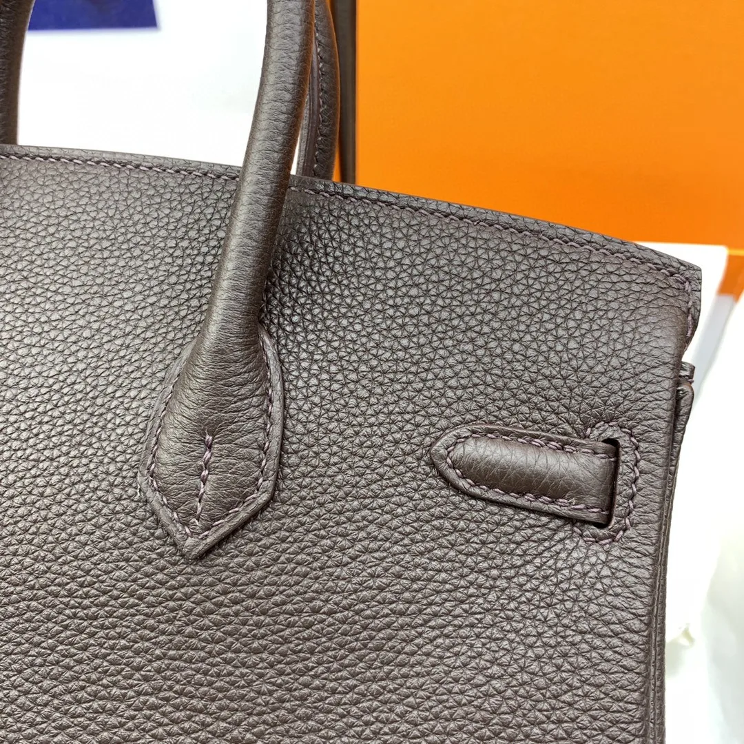 Hermes Birkin Top Handle Bag / Nata Swift Dark Brown Gold Hardware - Image 7