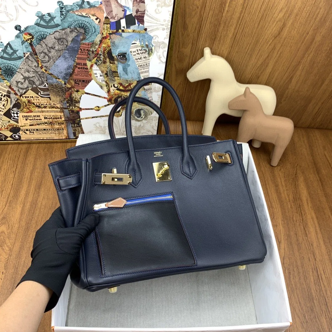 Alternative view of Hermes Birkin Colormatic Top Handle Bag / Navy Blue Gold Toned Hardware