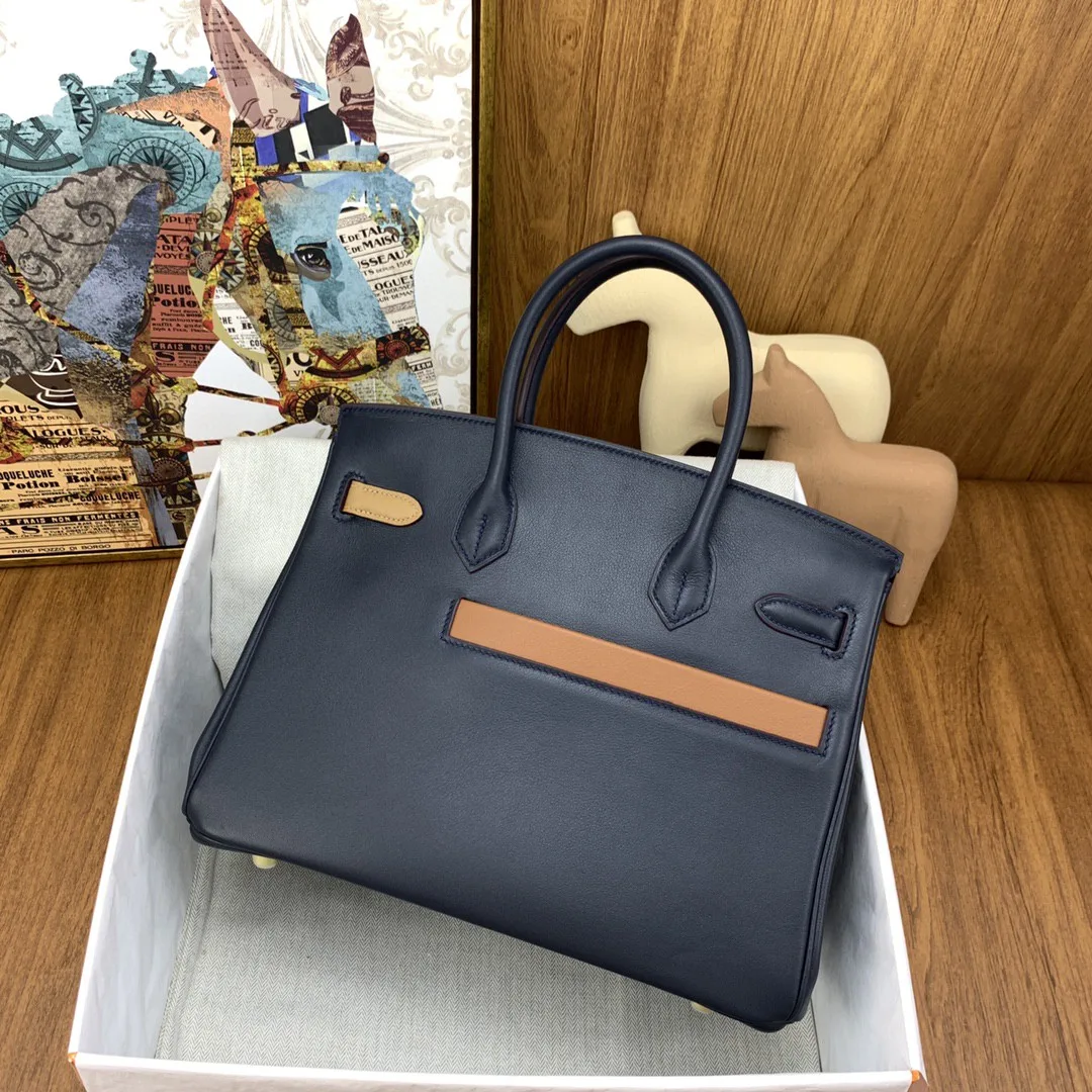 Hermes Birkin Colormatic Top Handle Bag / Navy Blue Gold Toned Hardware - Image 3