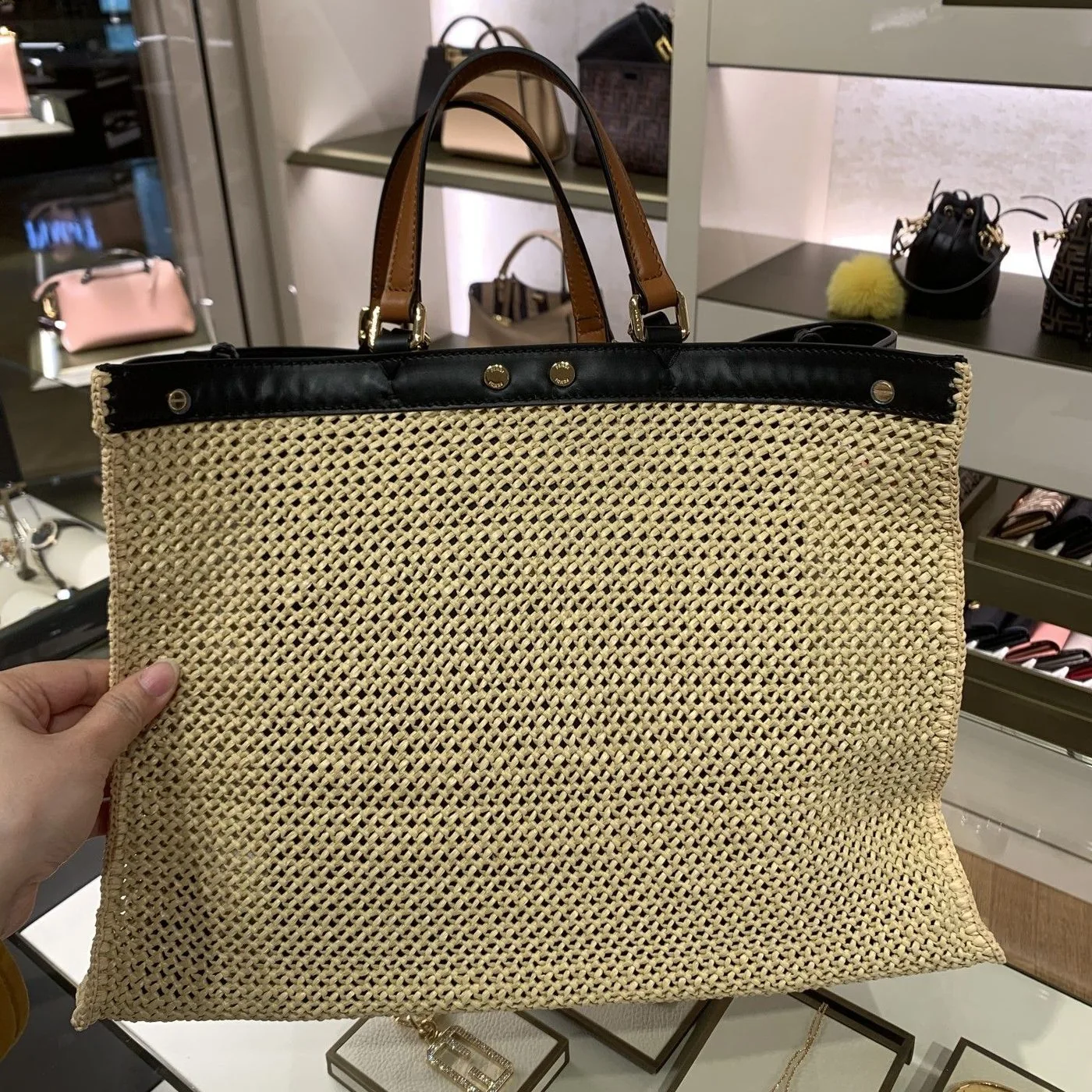 Fendi Peekaboo X-tote Medium Woven Straw Tote Bag - Image 5
