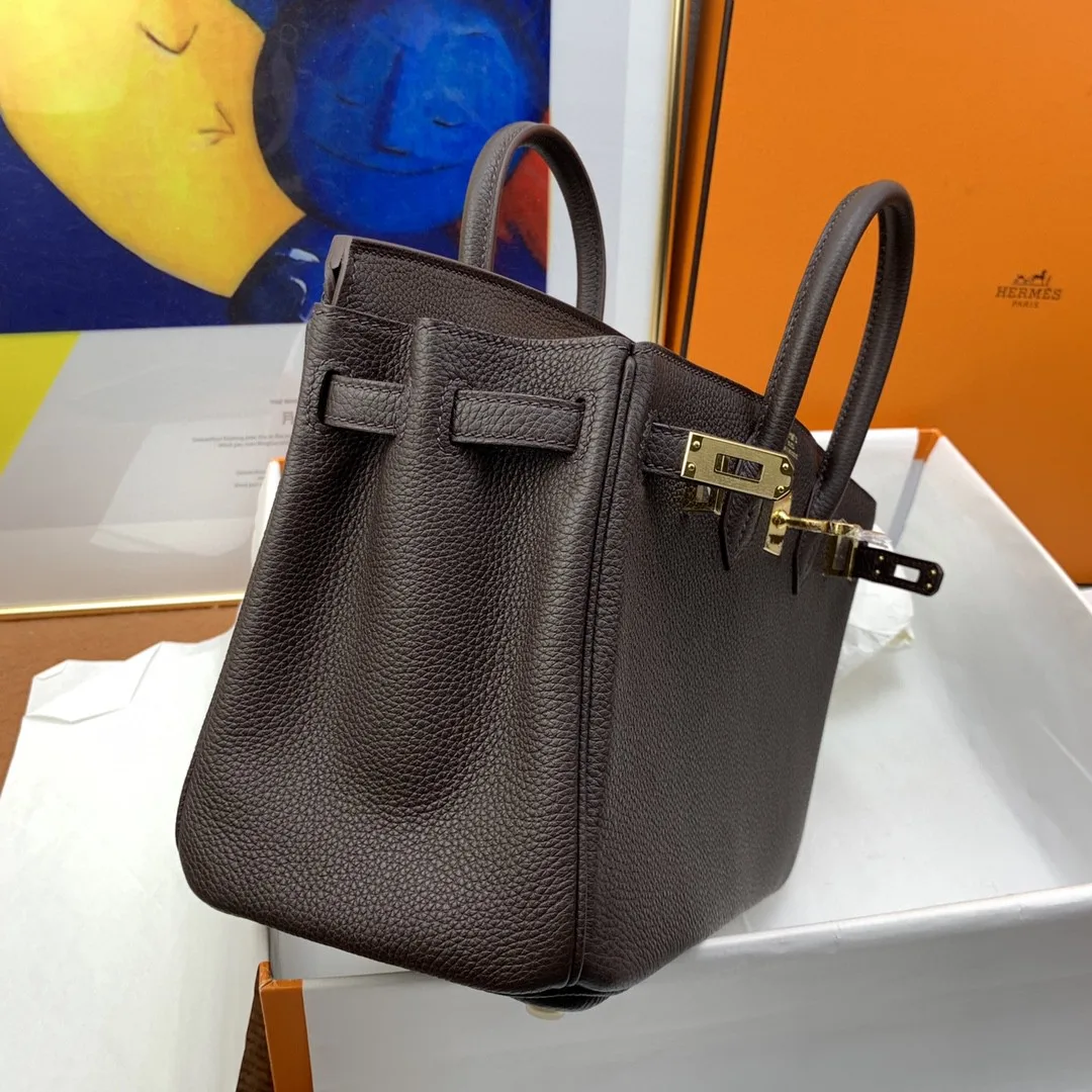 Hermes Birkin Top Handle Bag / Nata Swift Dark Brown Gold Hardware - Image 6