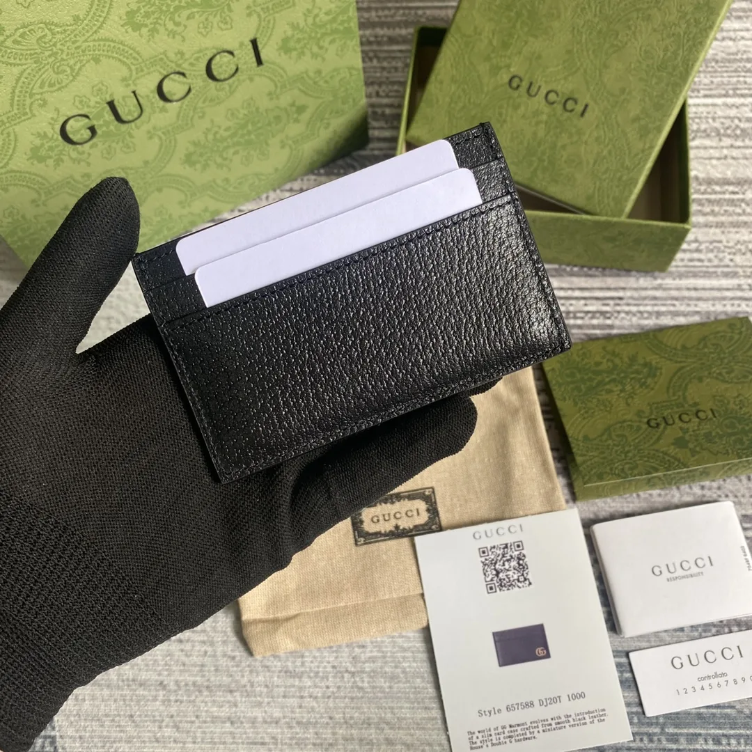 Alternative view of Gucci GG Marmont Card Case Black Gold Toned Hardware /