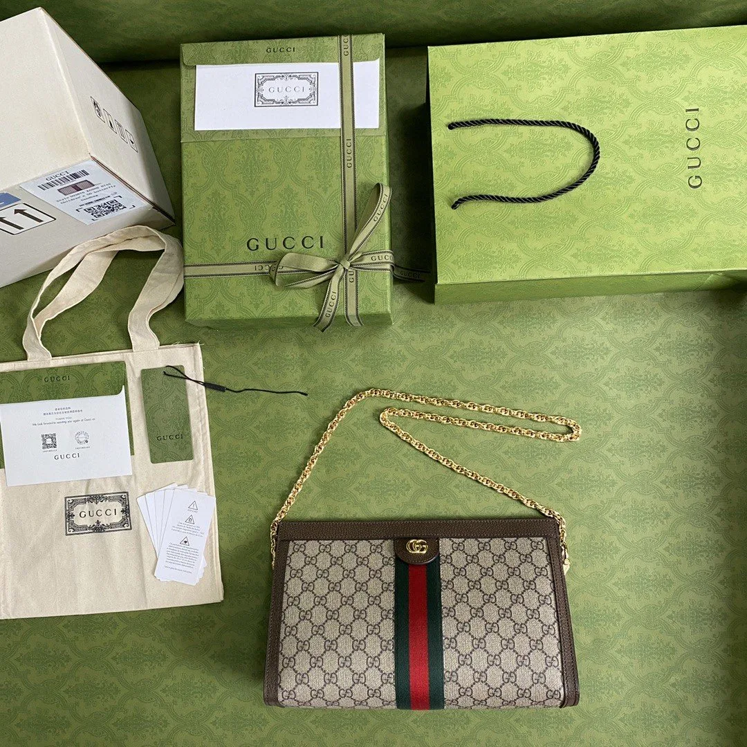 Gucci Ophidia Medium Shoulder Bag / Beige Ebony GG Supreme Canvas Gold Hardware - Image 8