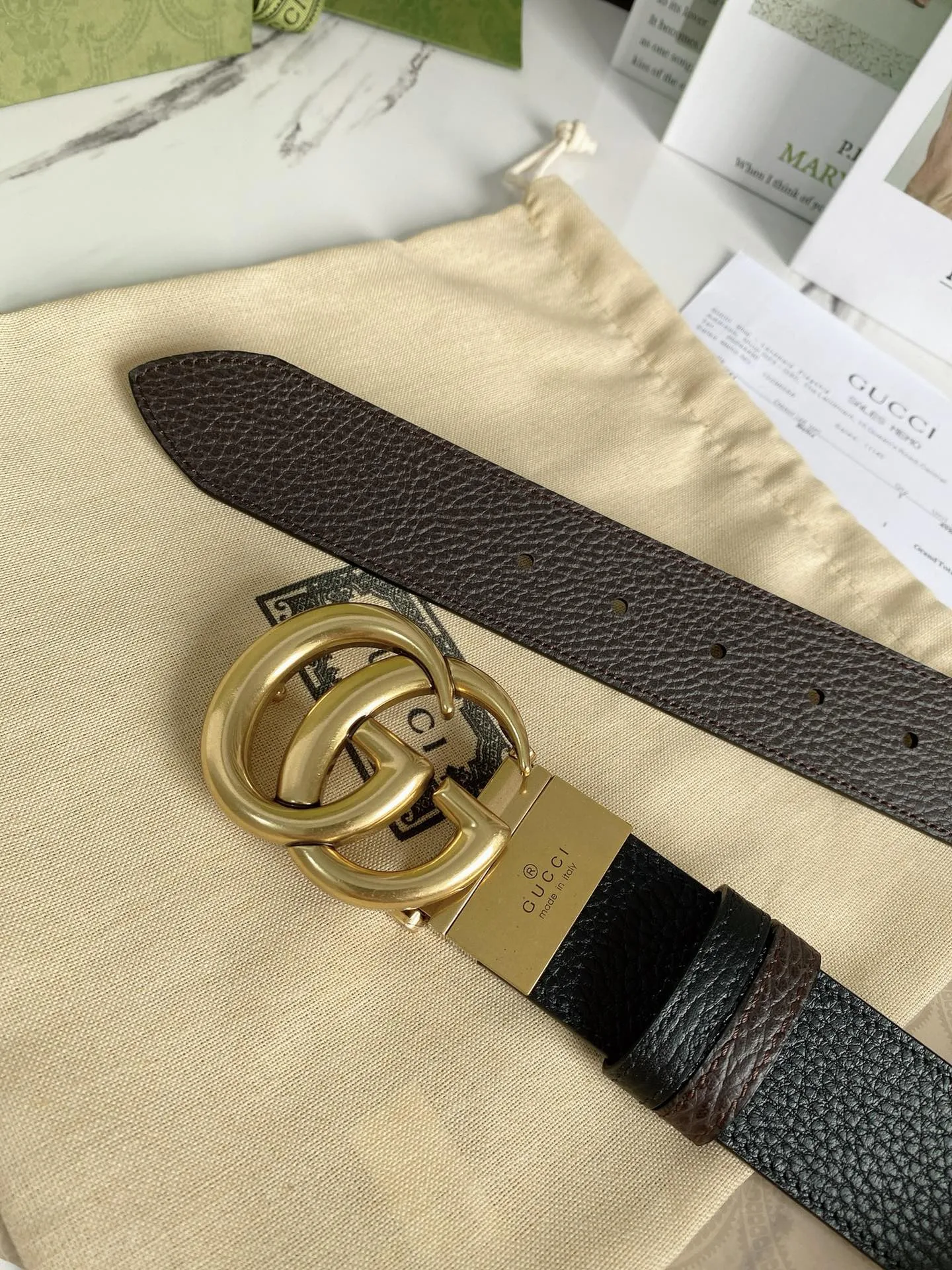 Gucci Reversible Belt With Double G Buckle Black/Light Brown, GG Women - Image 7