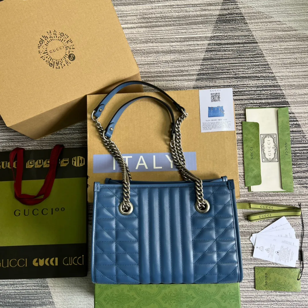 Gucci Marmont Small Matelasse Tote Blue - Image 3