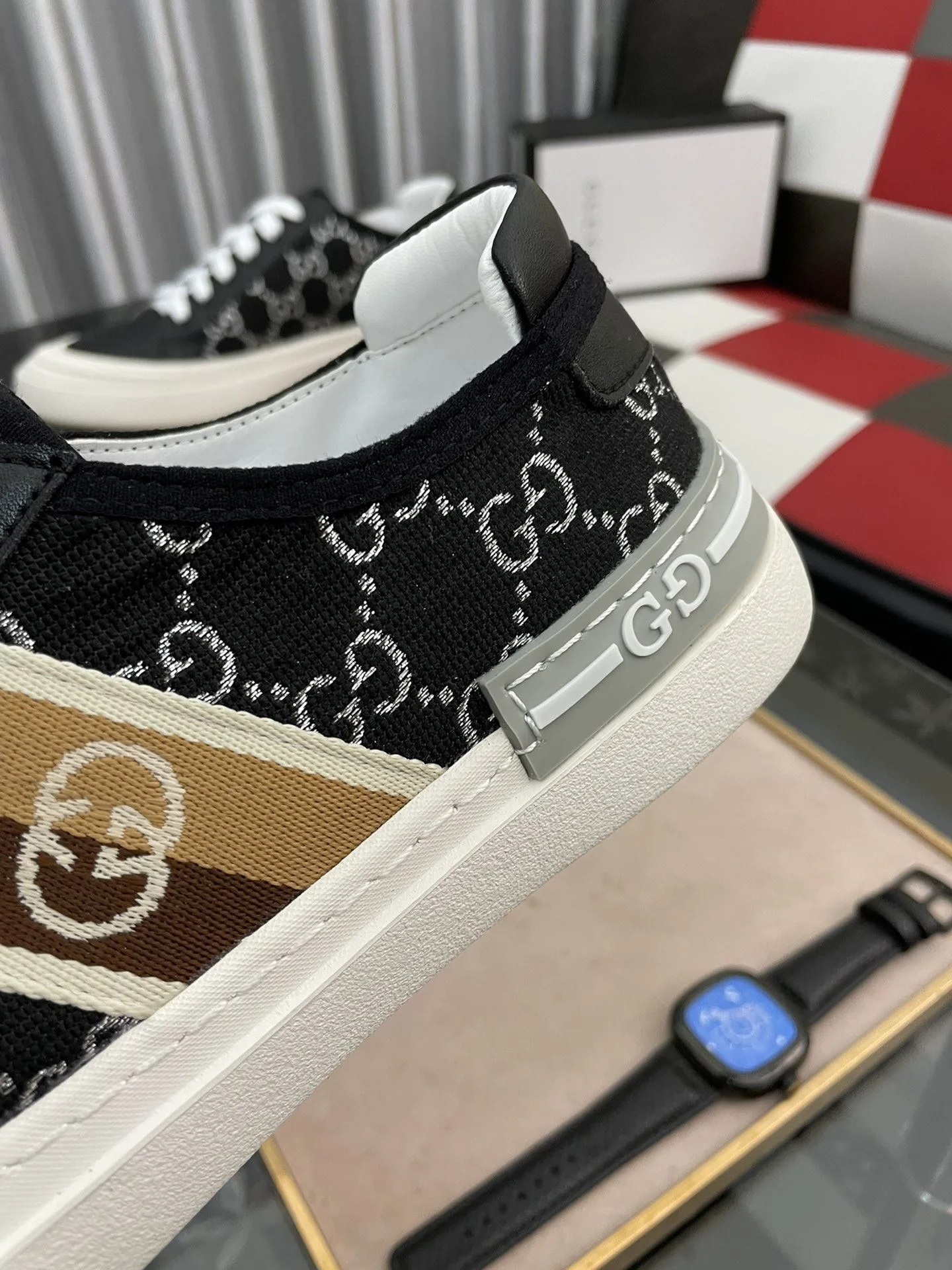 Alternative view of Gucci Men’s GG Embroidery Sneaker With Web Black