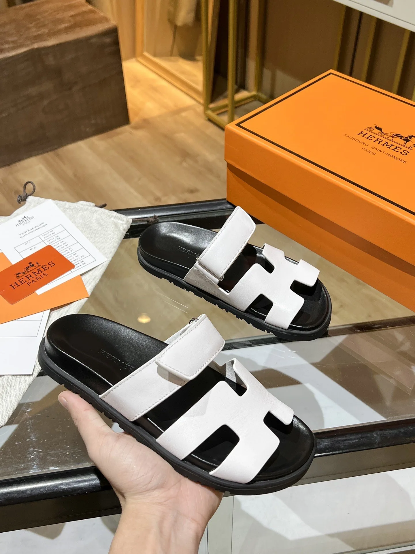 Alternative view of Hermes Chypre Sandal Black/White , Womens Shoes