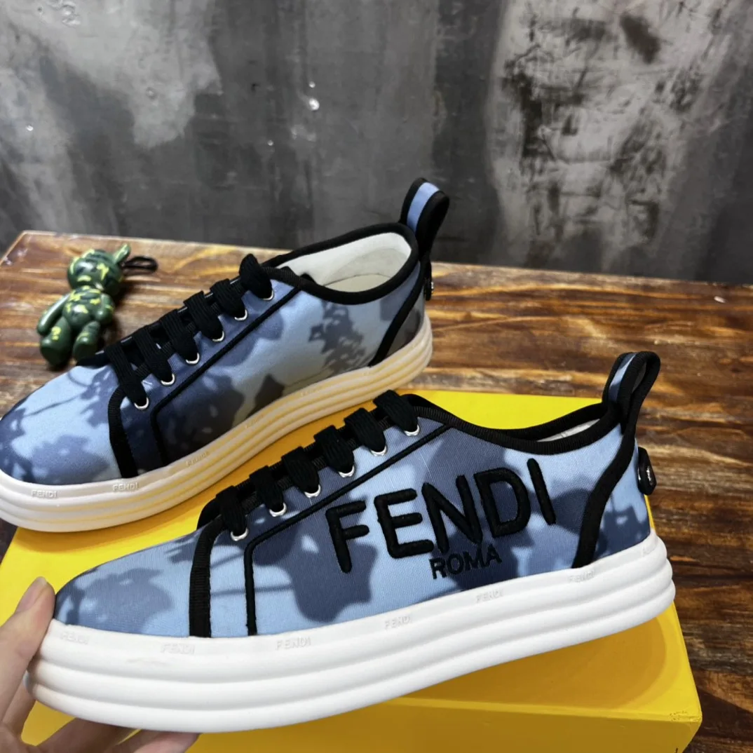 Fendi Domino Fabric Sneakers Blue - Image 2