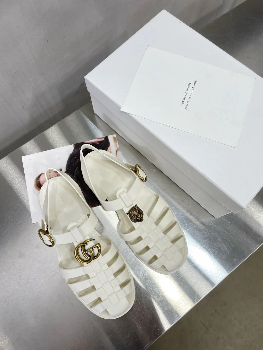 Alternative view of Gucci Men’s Rubber Buckle Strap Sandal White