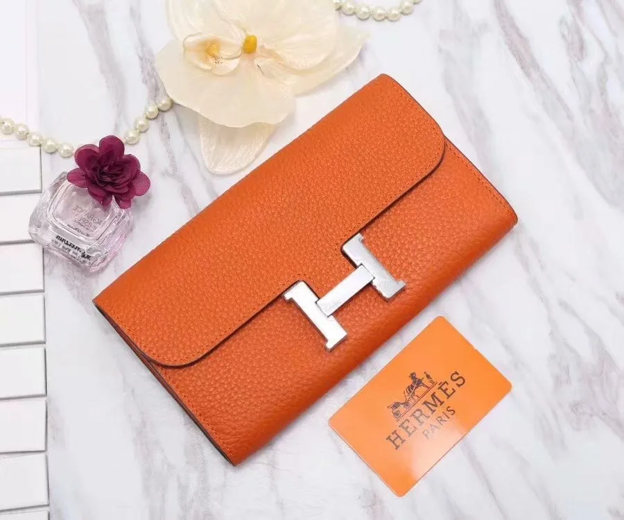 Hermes Constance Togo Long Wallet / Silver Toned Hardware Orange - Image 8