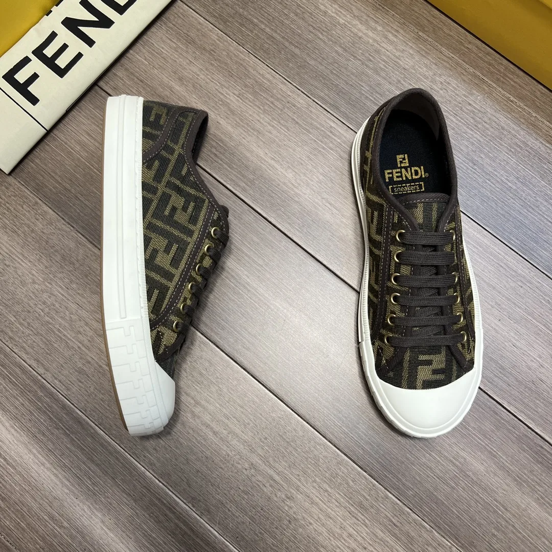 Fendi FD Domino Fabric Low-Tops Sneakers Brown 7E1553AJZXF0R7V - Image 2