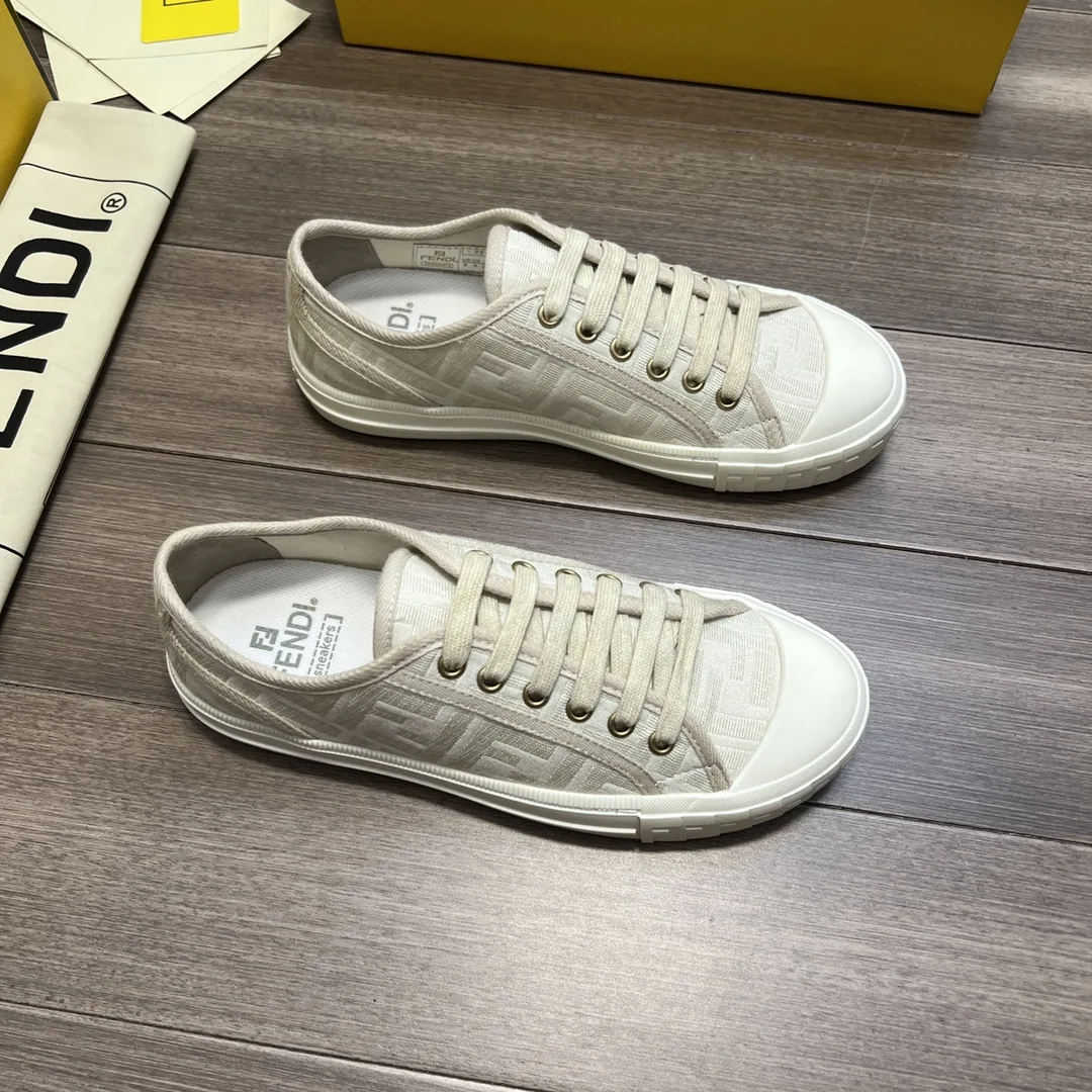 Fendi FD Domino Fabric Low-Tops Sneakers White 7E1553AK1PF1GQF - Image 2