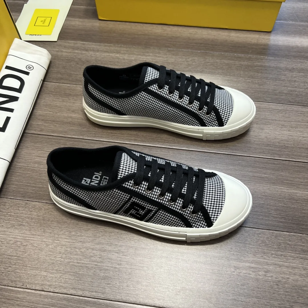 Fendi FD Domino Fabric Low-Tops Sneakers Black 7E1553AKX2F1DVL - Image 3