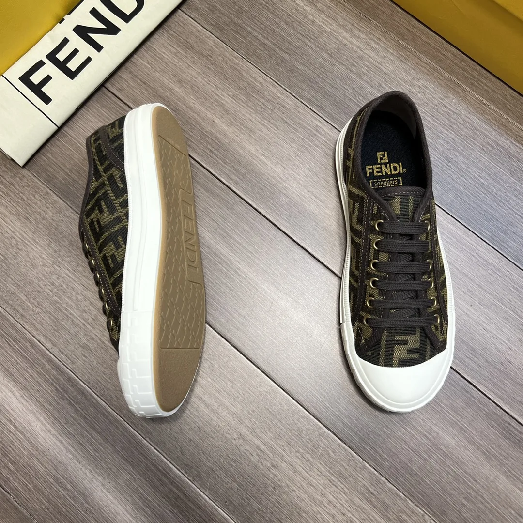Fendi FD Domino Fabric Low-Tops Sneakers Brown 7E1553AJZXF0R7V - Image 3