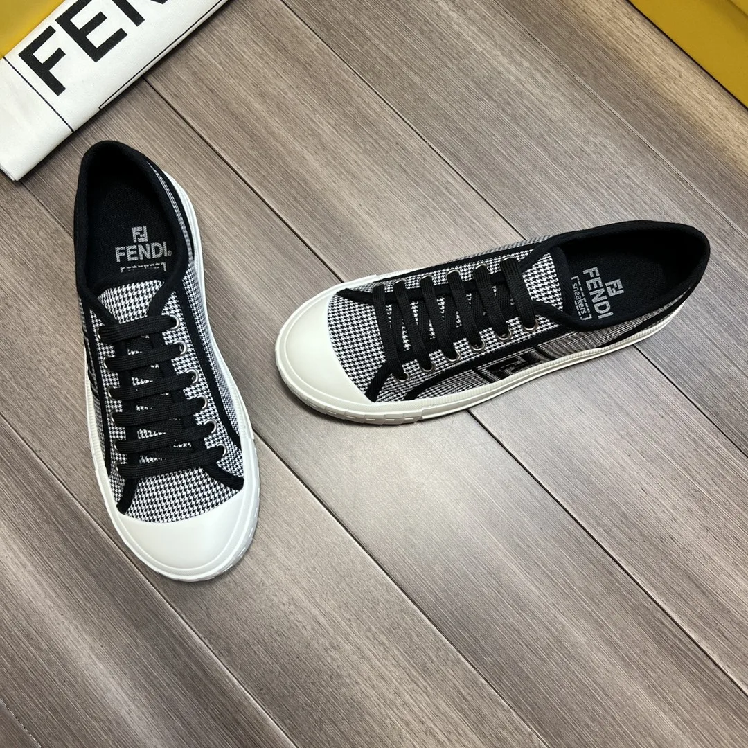 Fendi FD Domino Fabric Low-Tops Sneakers Black 7E1553AKX2F1DVL - Image 4