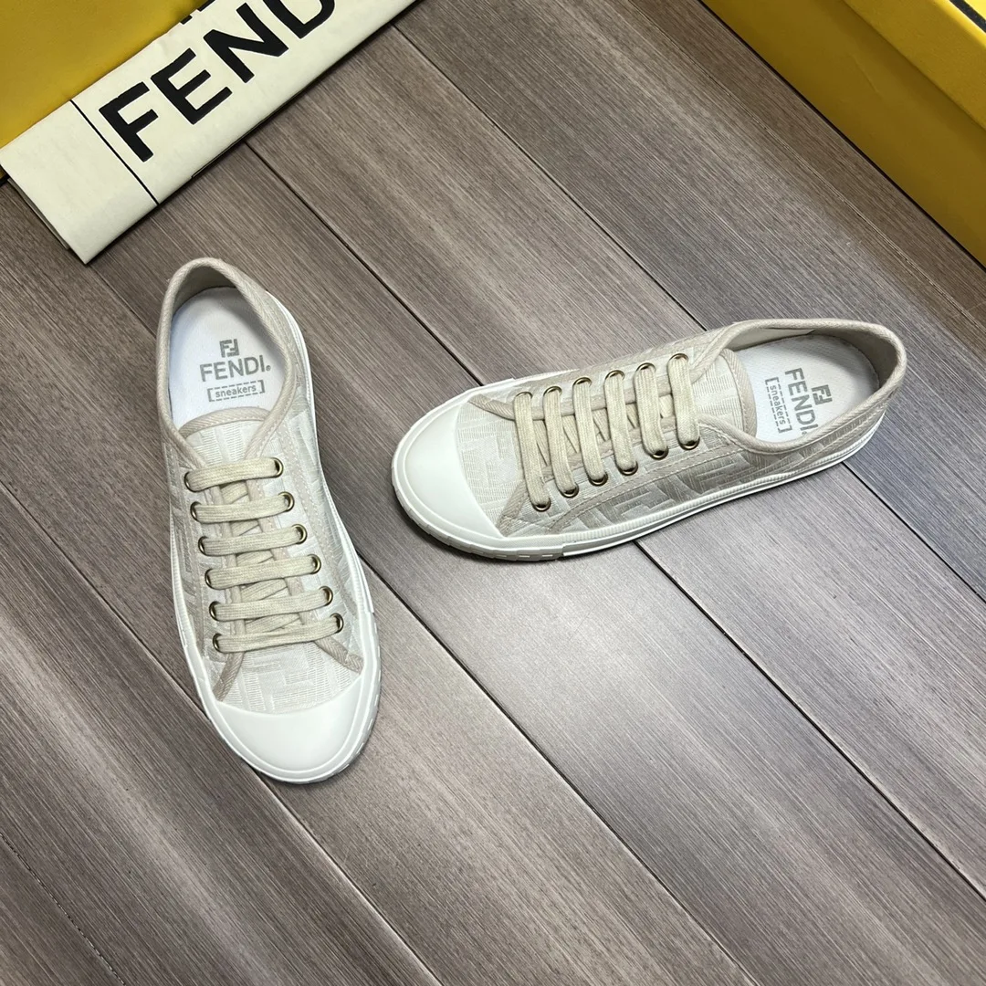 Fendi FD Domino Fabric Low-Tops Sneakers White 7E1553AK1PF1GQF - Image 3