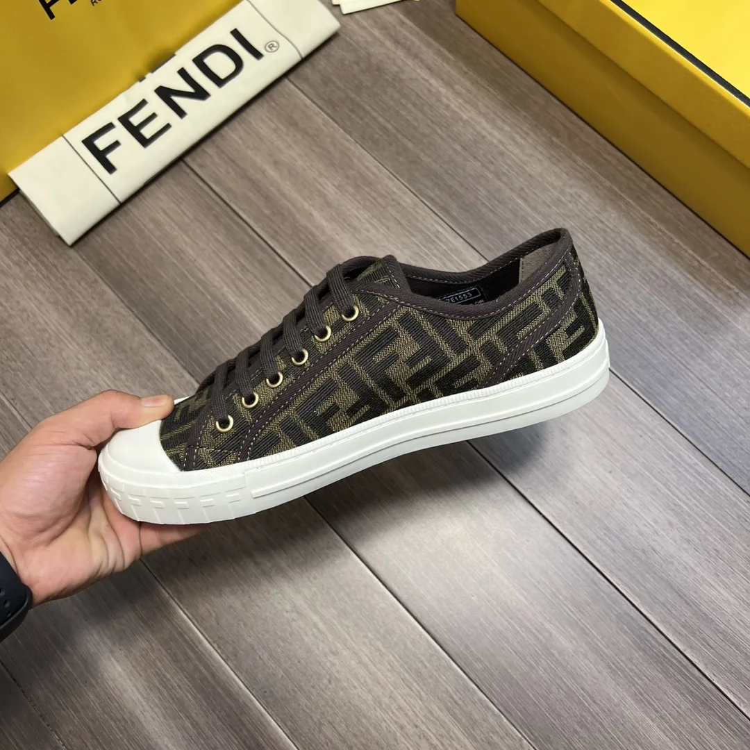Fendi FD Domino Fabric Low-Tops Sneakers Brown 7E1553AJZXF0R7V - Image 4
