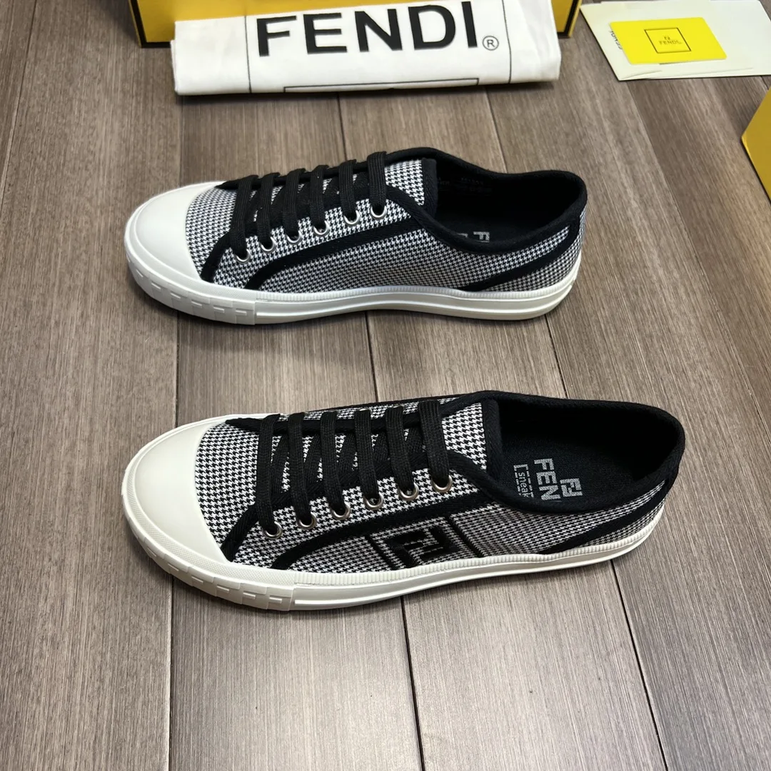 Fendi FD Domino Fabric Low-Tops Sneakers Black 7E1553AKX2F1DVL - Image 5