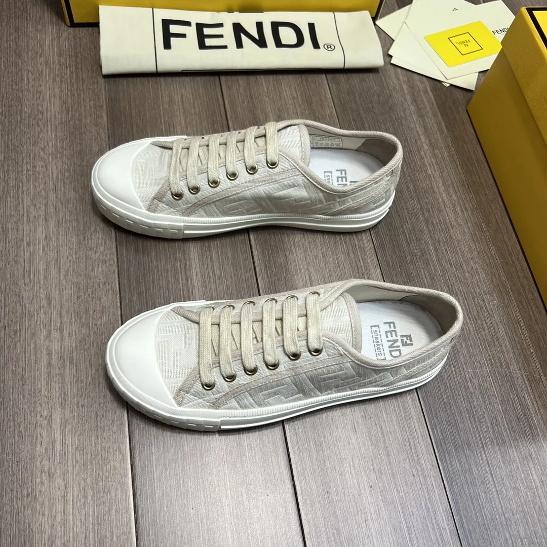 Fendi FD Domino Fabric Low-Tops Sneakers White 7E1553AK1PF1GQF - Image 4