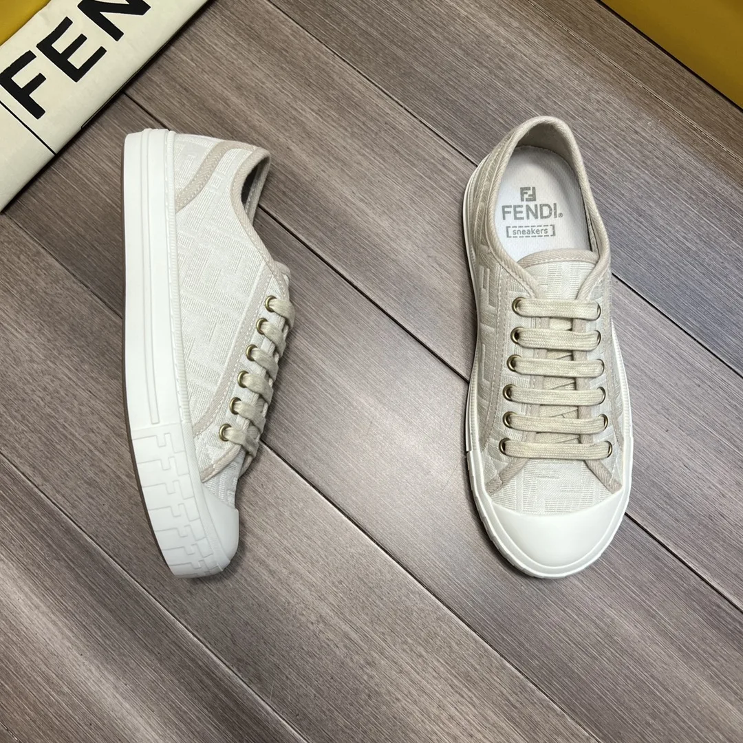 Fendi FD Domino Fabric Low-Tops Sneakers White 7E1553AK1PF1GQF - Image 5
