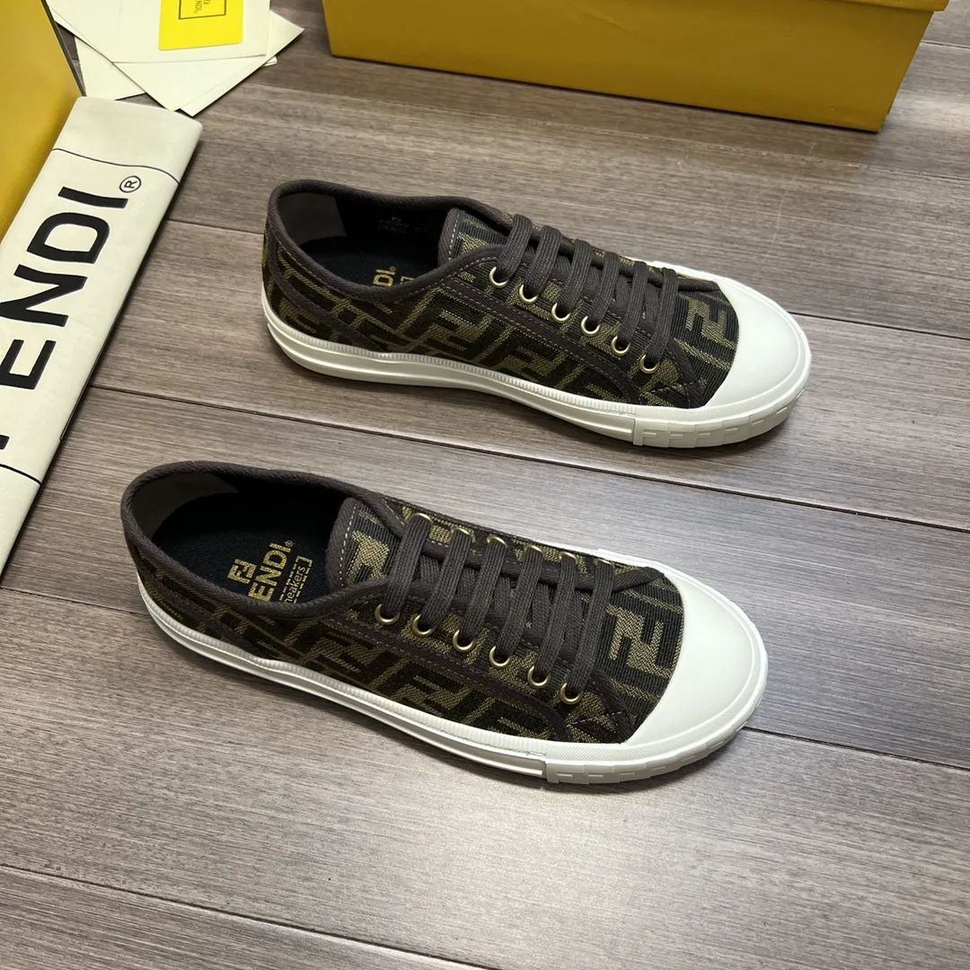 Fendi FD Domino Fabric Low-Tops Sneakers Brown 7E1553AJZXF0R7V - Image 5