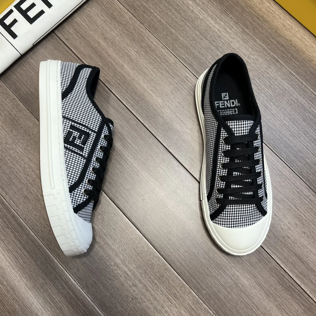 Fendi FD Domino Fabric Low-Tops Sneakers Black 7E1553AKX2F1DVL - Image 6