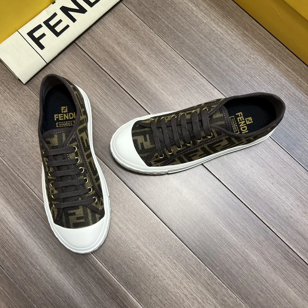 Fendi FD Domino Fabric Low-Tops Sneakers Brown 7E1553AJZXF0R7V - Image 6