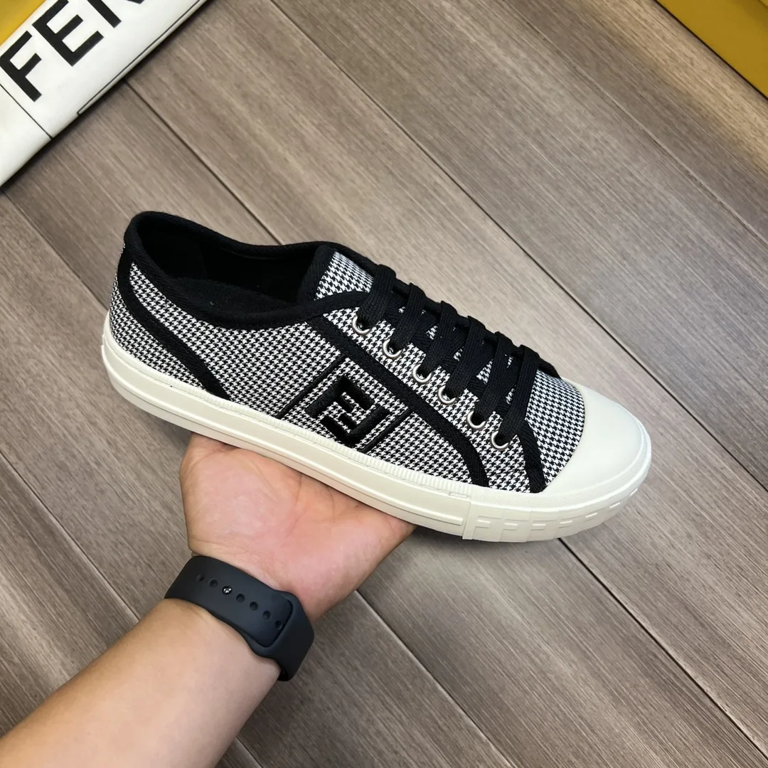 Fendi FD Domino Fabric Low-Tops Sneakers Black 7E1553AKX2F1DVL - Image 2