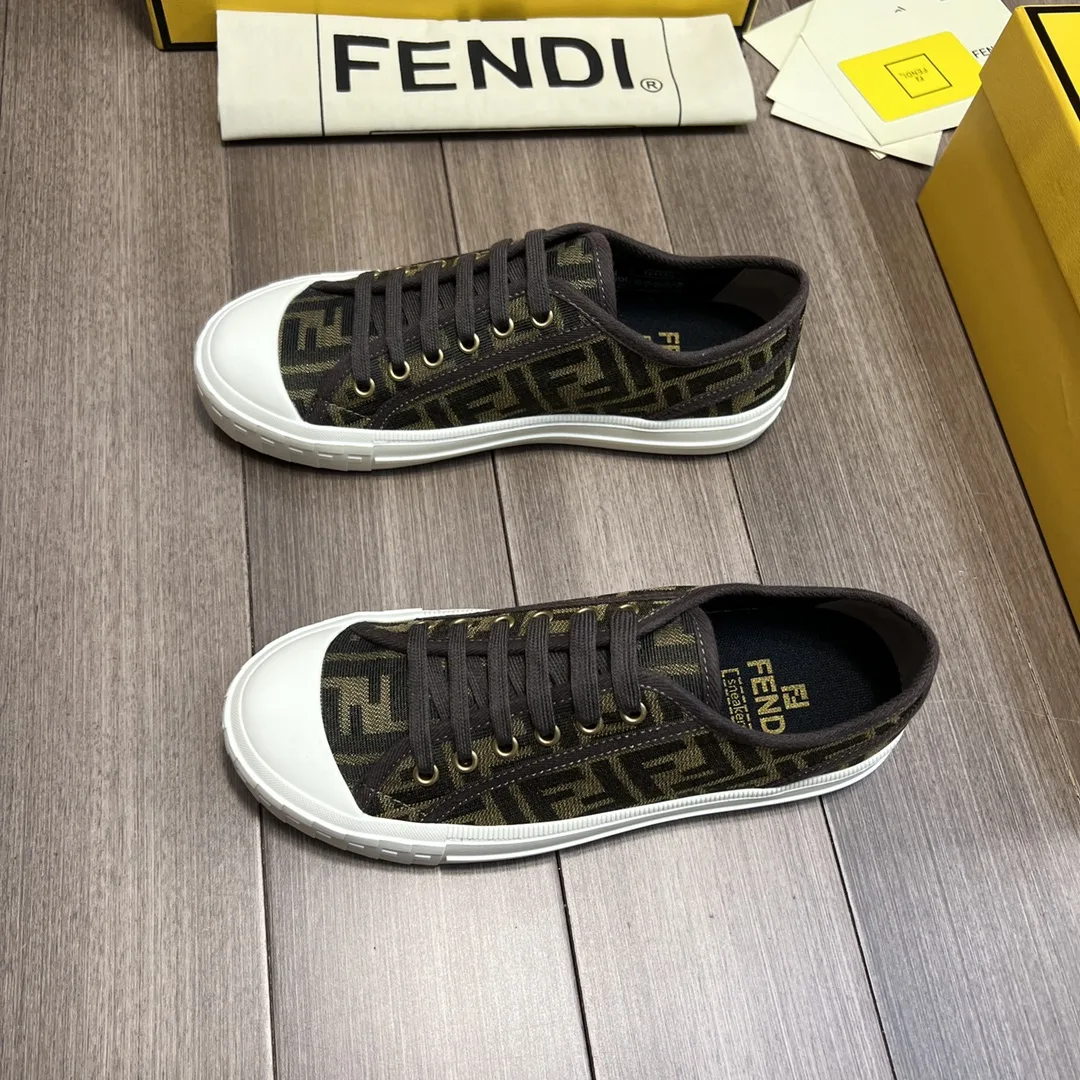 Fendi FD Domino Fabric Low-Tops Sneakers Brown 7E1553AJZXF0R7V - Image 8