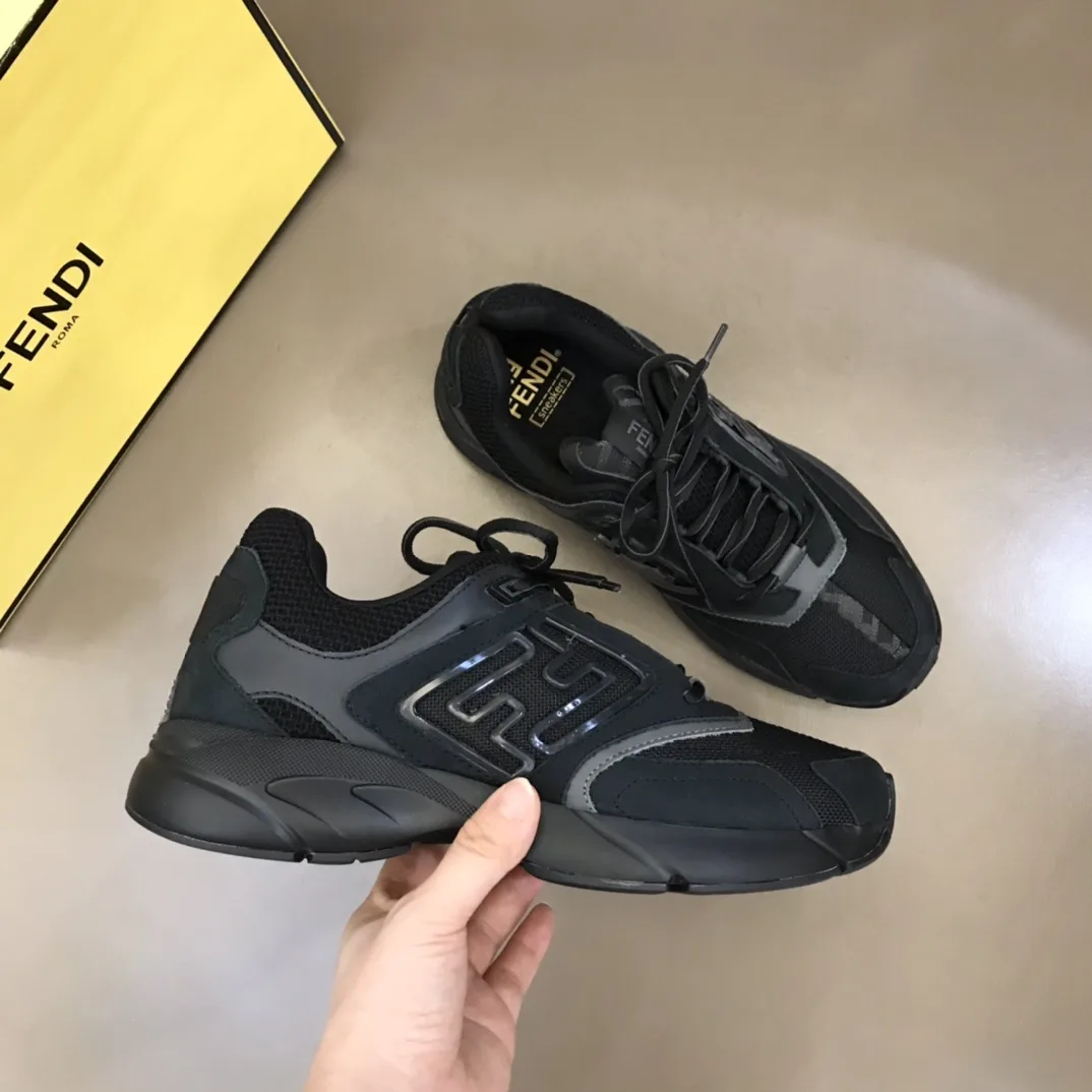 FD Fendi Faster Trainers Sneakers Black 7E1555AKX6F1ICG - Image 4