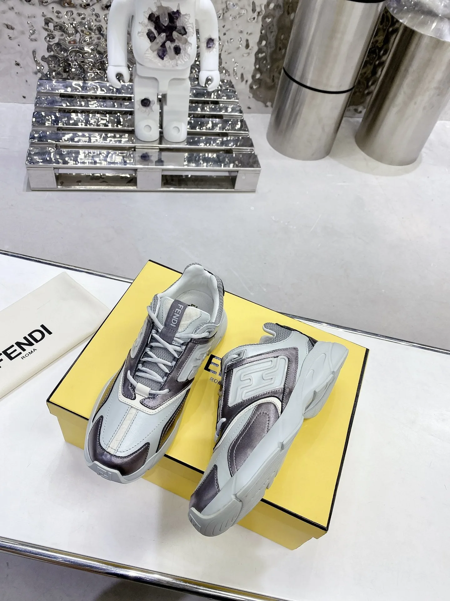 Fendi FD Fendi Faster Low-Tops Sneakers Grey 7E1555AKX4F1ICJ - Image 5