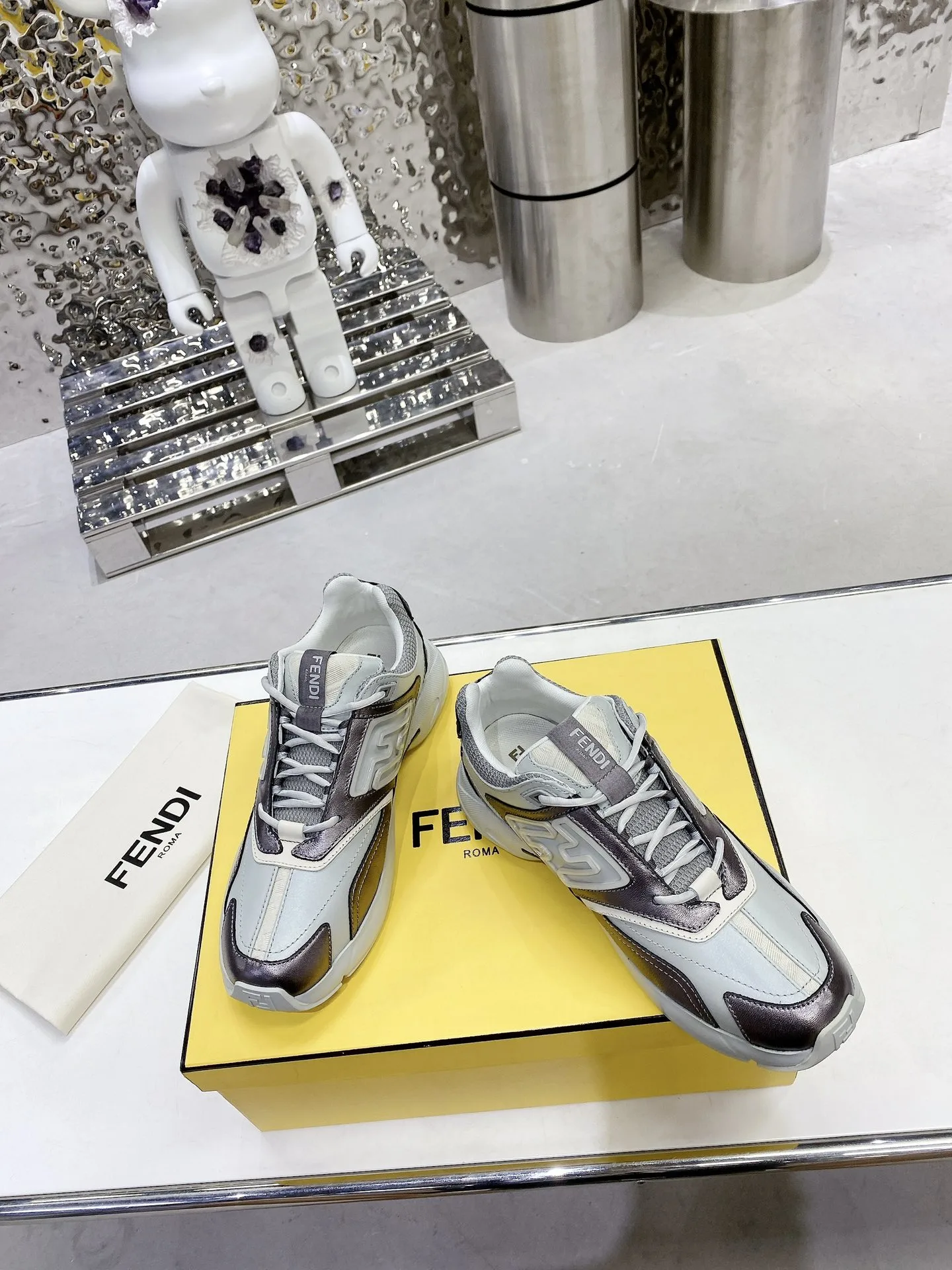 Fendi FD Fendi Faster Low-Tops Sneakers Grey 7E1555AKX4F1ICJ - Image 3