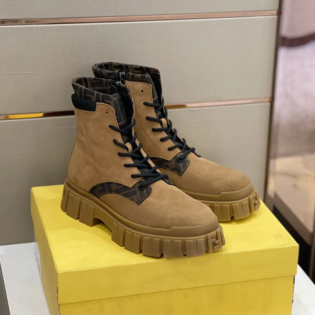 Fendi FD Fendi Force Lace-Up Ankle Boots Brown - Image 3