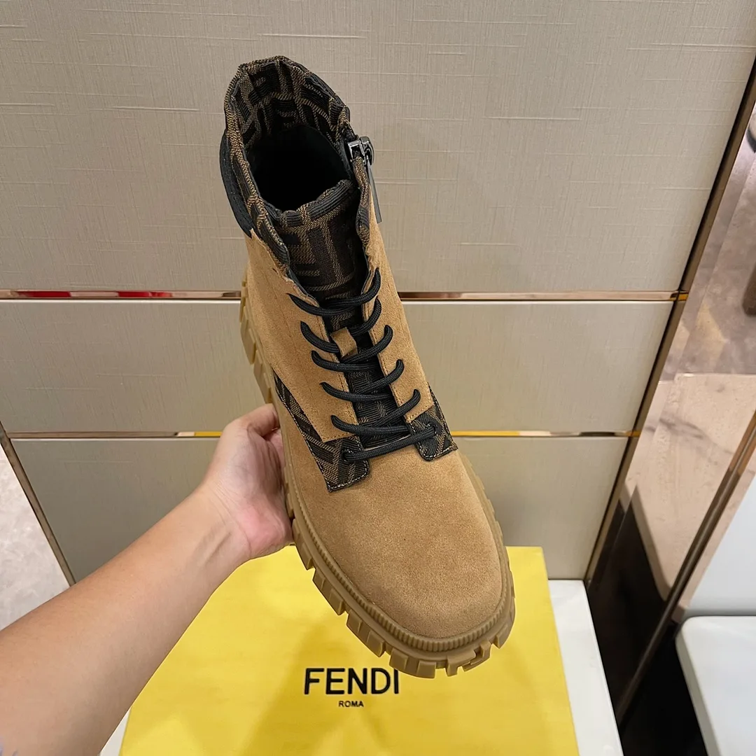 Fendi FD Fendi Force Lace-Up Ankle Boots Brown - Image 4