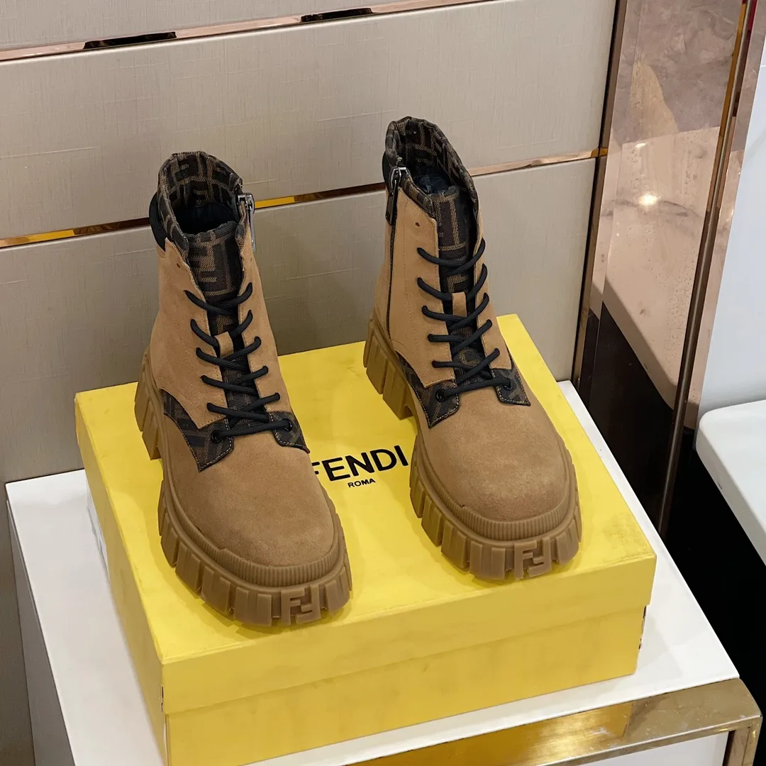 Fendi FD Fendi Force Lace-Up Ankle Boots Brown - Image 5