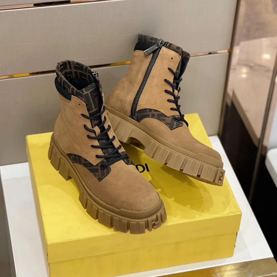 Fendi FD Fendi Force Lace-Up Ankle Boots Brown - Image 6