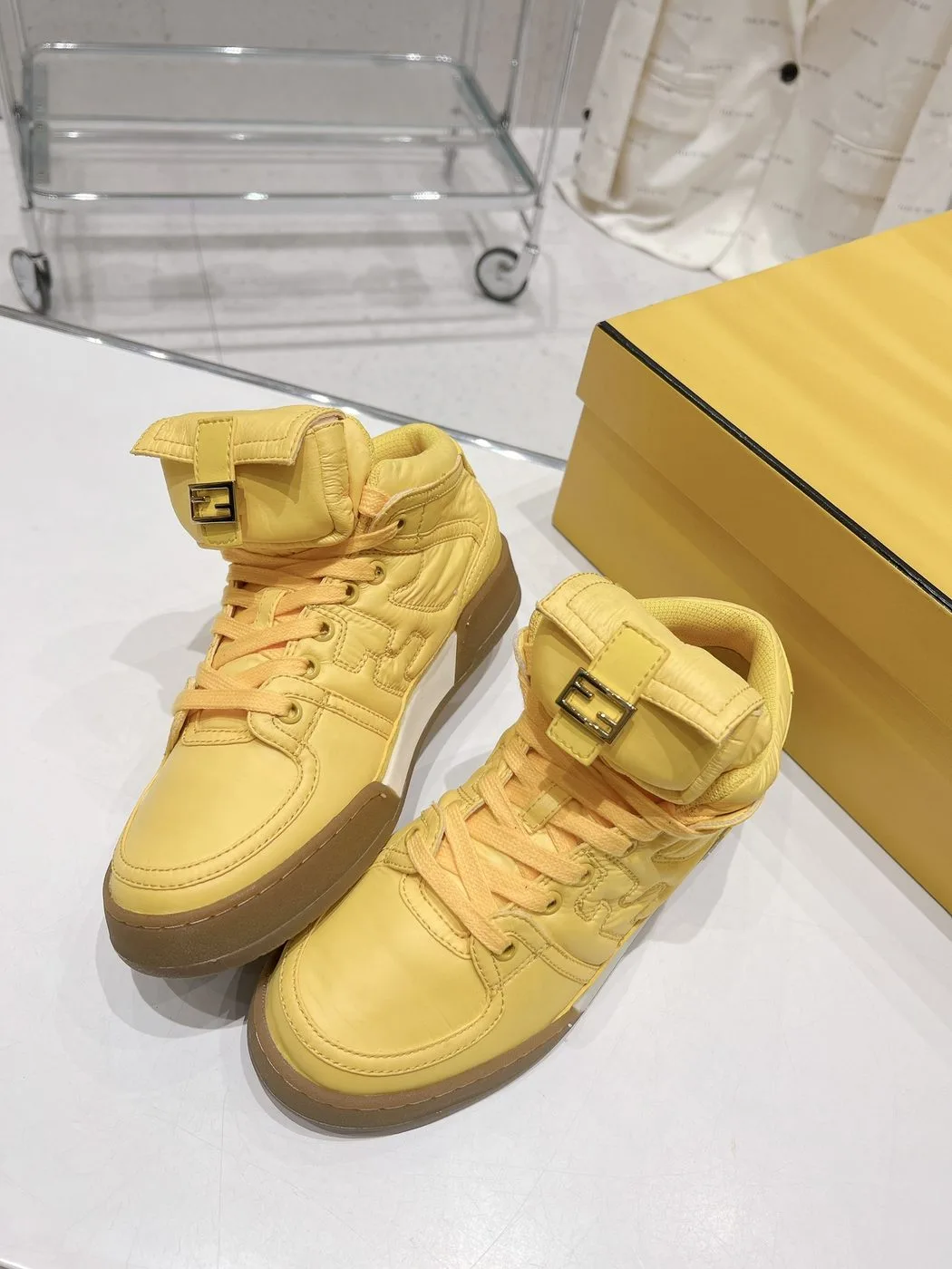 Alternative view of FD Fendi Match Lace-Up High-Top Sneakers Yellow