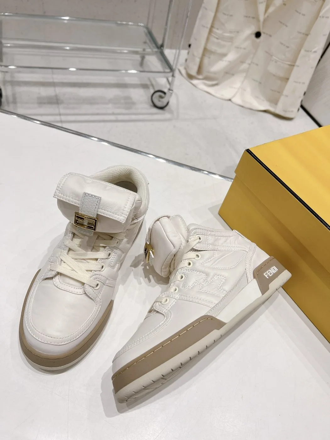 Alternative view of FD Fendi Match Lace-Up High-Top Sneakers White