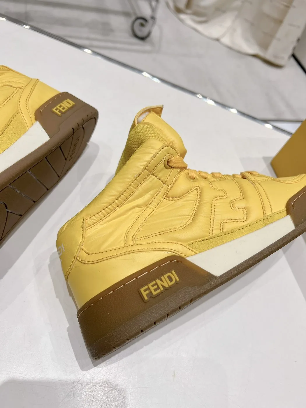 FD Fendi Match Lace-Up High-Top Sneakers Yellow - Image 3