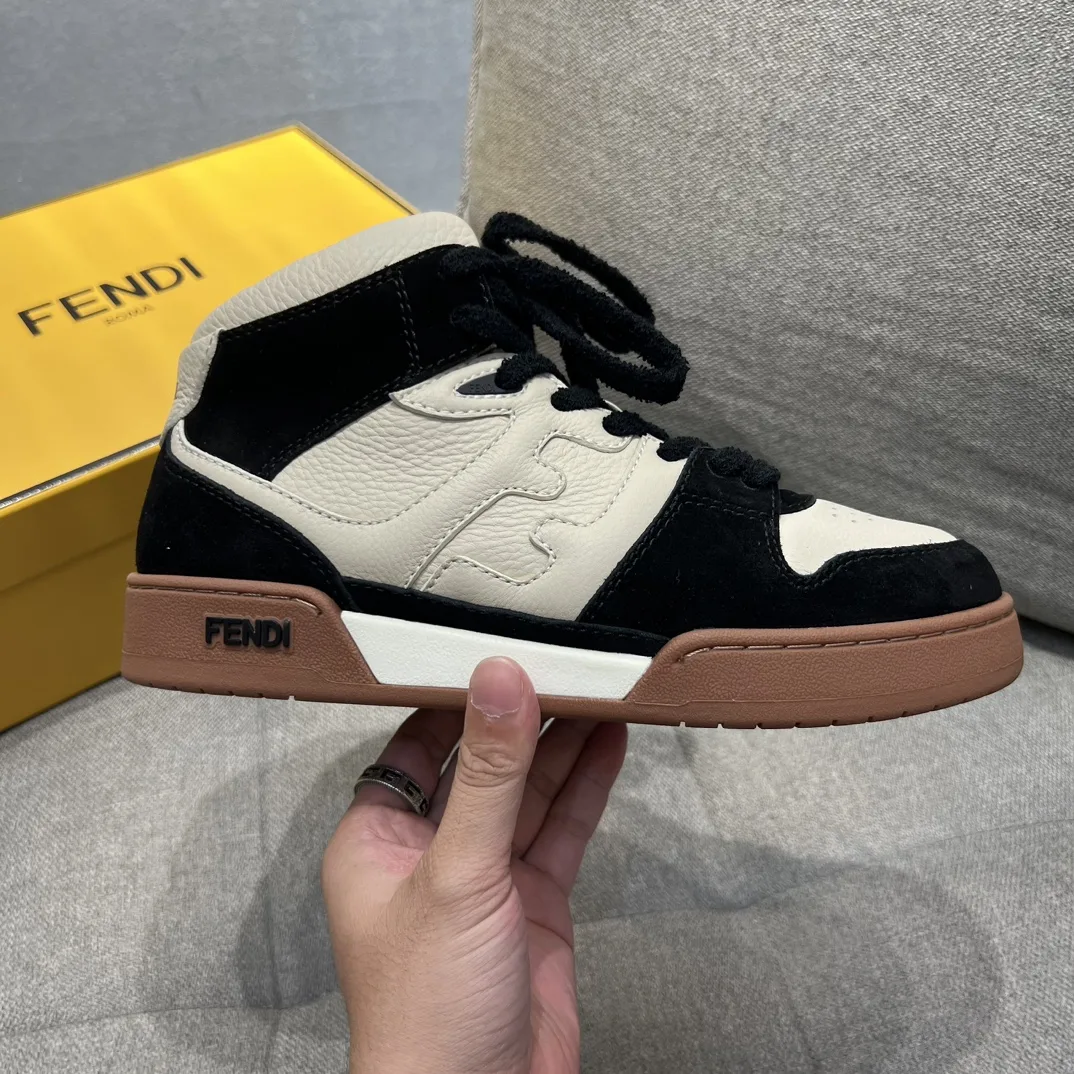 Fendi FD Fendi Match Lace-Up Hight-Tops Sneakers Black 8E8358AHH2F1FZB - Image 8